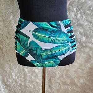 ADOME Women's Green Tropical Leaf Print Swim Bottom